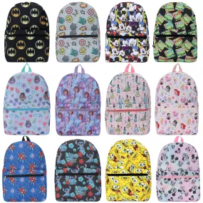 17" Kids Wholesale License Character Backpack in 12 Colors - Bulk Case of 24 Backpacks