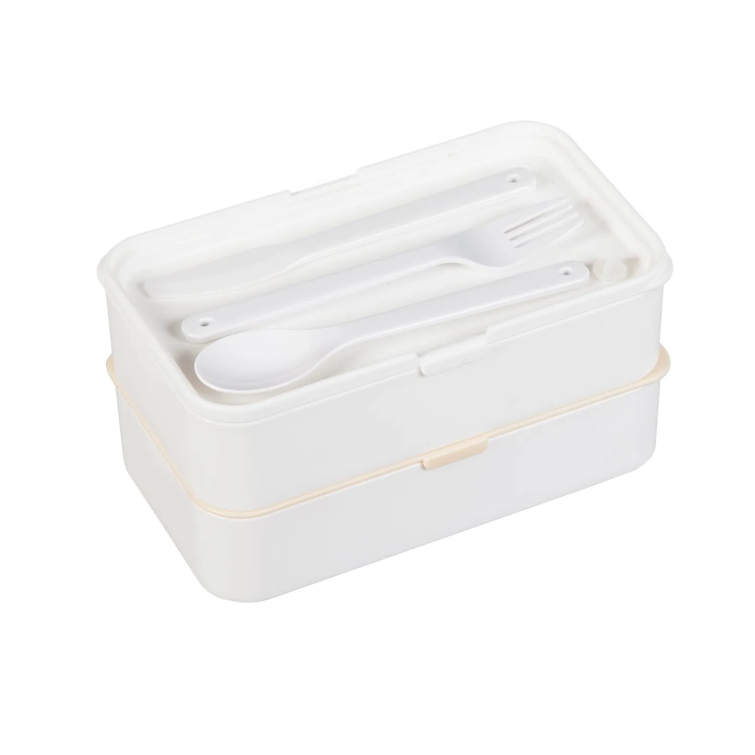 2-Layer Divided Lunch Box with Utensils, White,2lb007