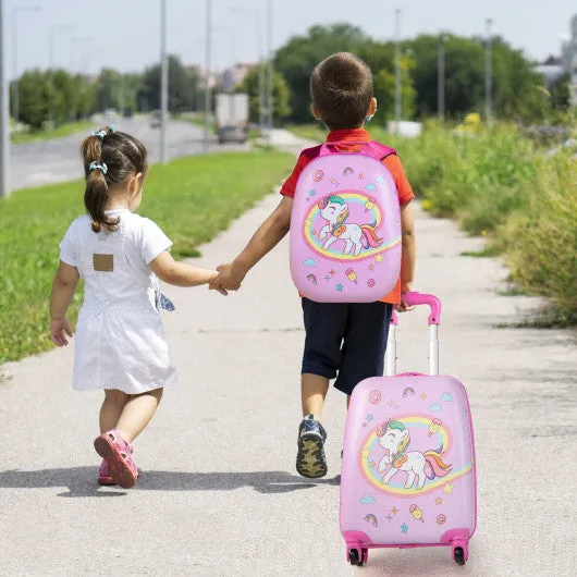 2 Pieces Kids Carry-on Luggage Set with 12 Inch Backpack-Pink