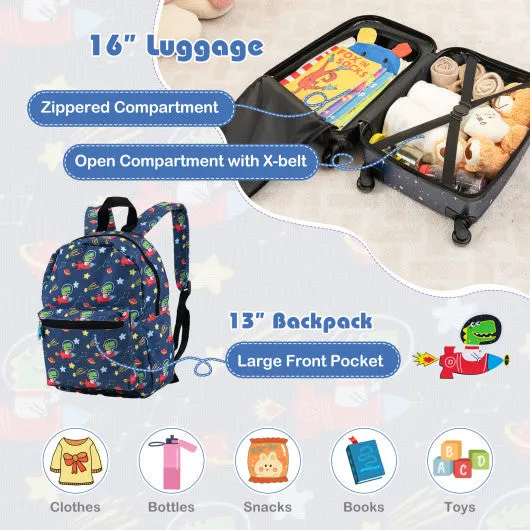 5 Piece Kids Luggage Set with Backpack  Neck Pillow  Name Tag  Lunch Bag-Dark Blue