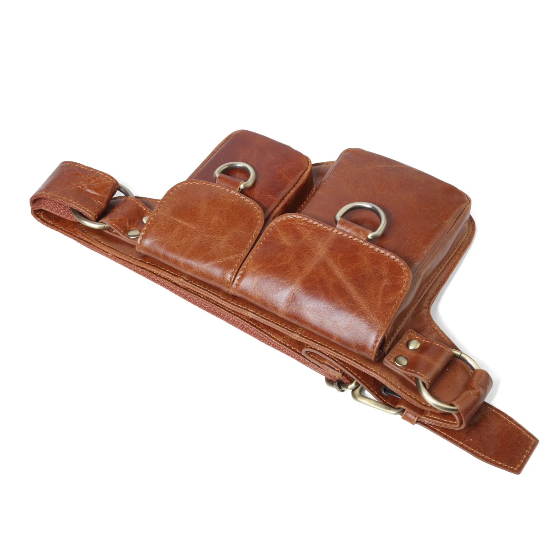 Adonis X  Leather Waist Purse Fanny Pack Hip Bag- TAN