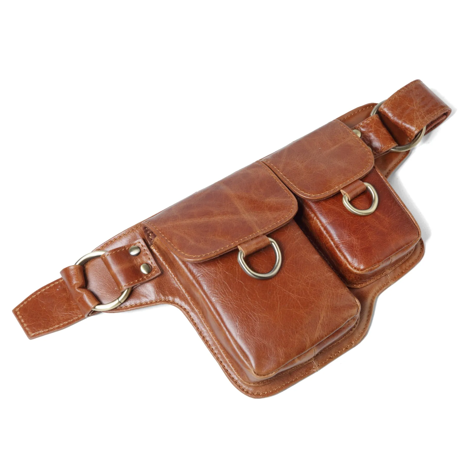 Adonis X  Leather Waist Purse Fanny Pack Hip Bag- TAN