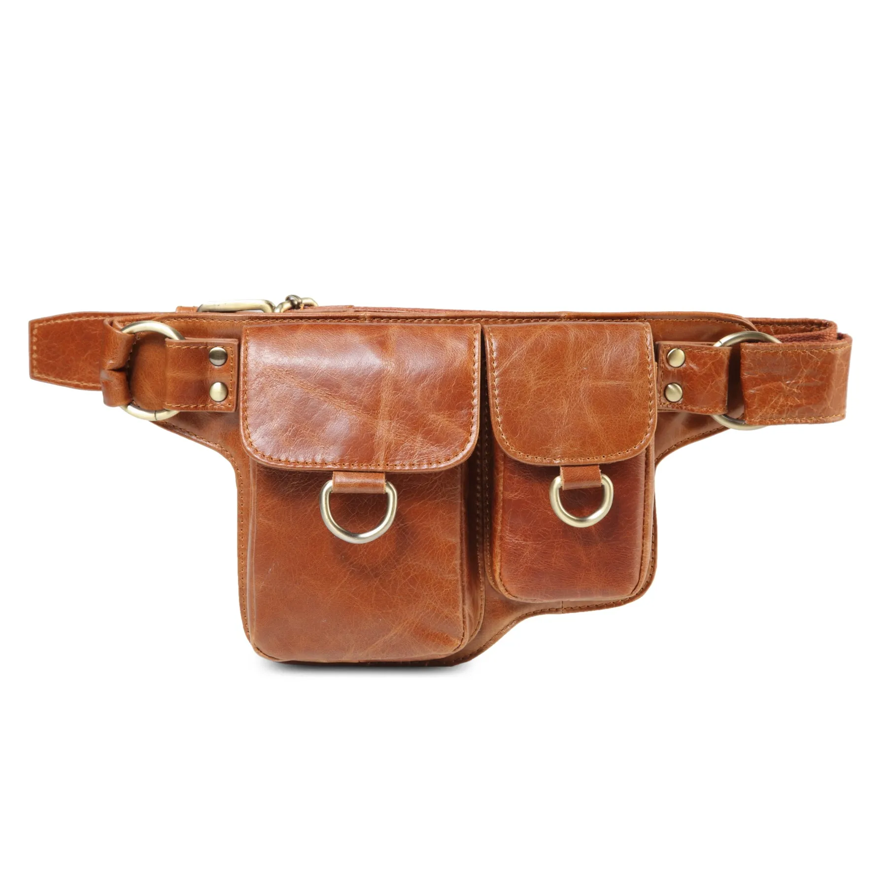 Adonis X  Leather Waist Purse Fanny Pack Hip Bag- TAN