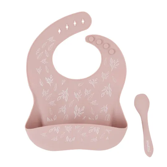 All4ella Silicone Catch Bib and Spoon - Dusty Pink