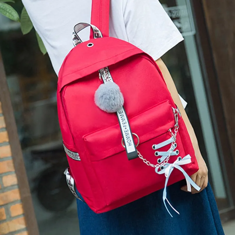 Backpacks Fashion Women 5 Set School Korean Design College School Bags For Teenage Girls Kids Shoulder Bag