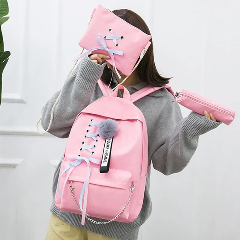 Backpacks Fashion Women 5 Set School Korean Design College School Bags For Teenage Girls Kids Shoulder Bag