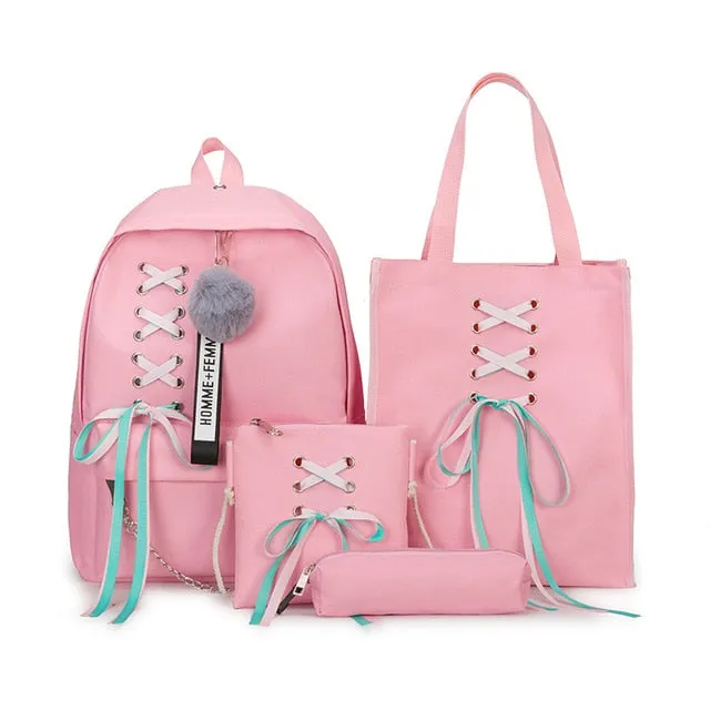 Backpacks Fashion Women 5 Set School Korean Design College School Bags For Teenage Girls Kids Shoulder Bag