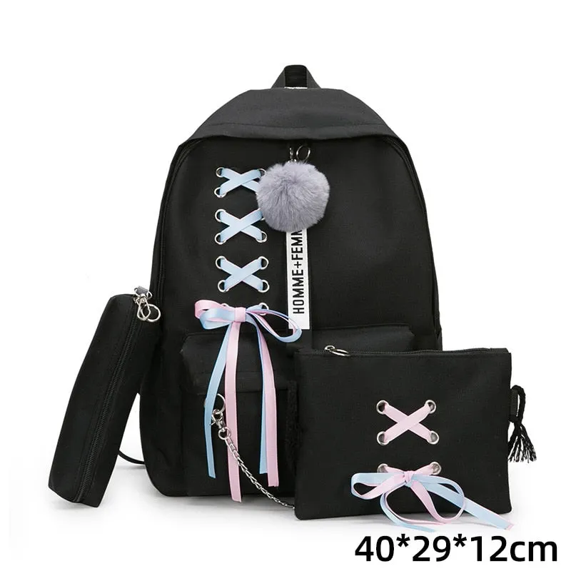 Backpacks Fashion Women 5 Set School Korean Design College School Bags For Teenage Girls Kids Shoulder Bag