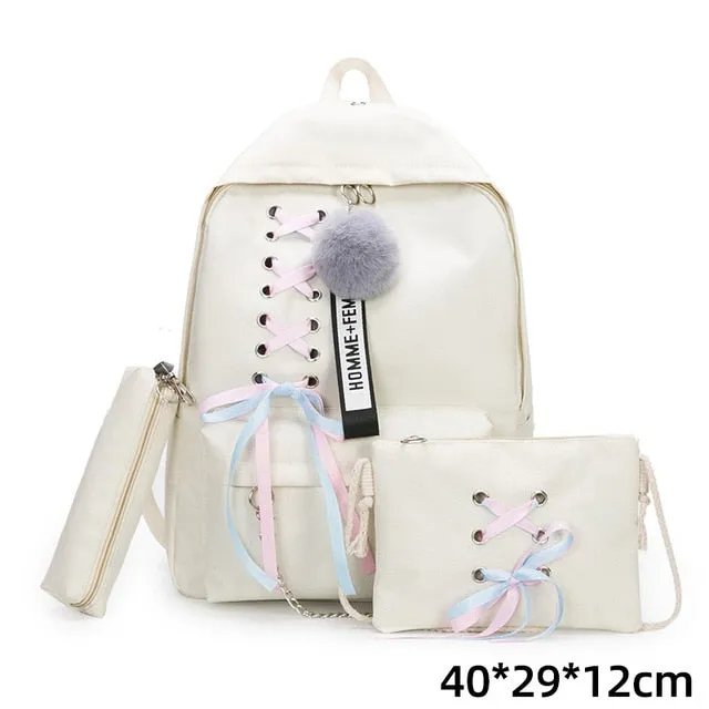 Backpacks Fashion Women 5 Set School Korean Design College School Bags For Teenage Girls Kids Shoulder Bag