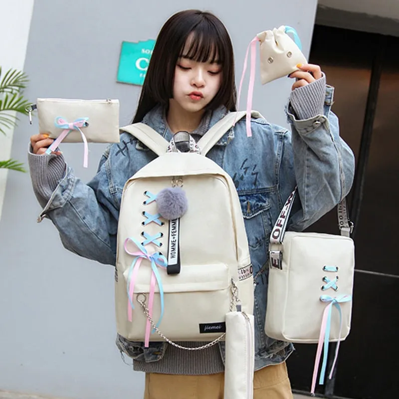 Backpacks Fashion Women 5 Set School Korean Design College School Bags For Teenage Girls Kids Shoulder Bag