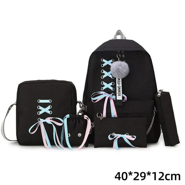 Backpacks Fashion Women 5 Set School Korean Design College School Bags For Teenage Girls Kids Shoulder Bag