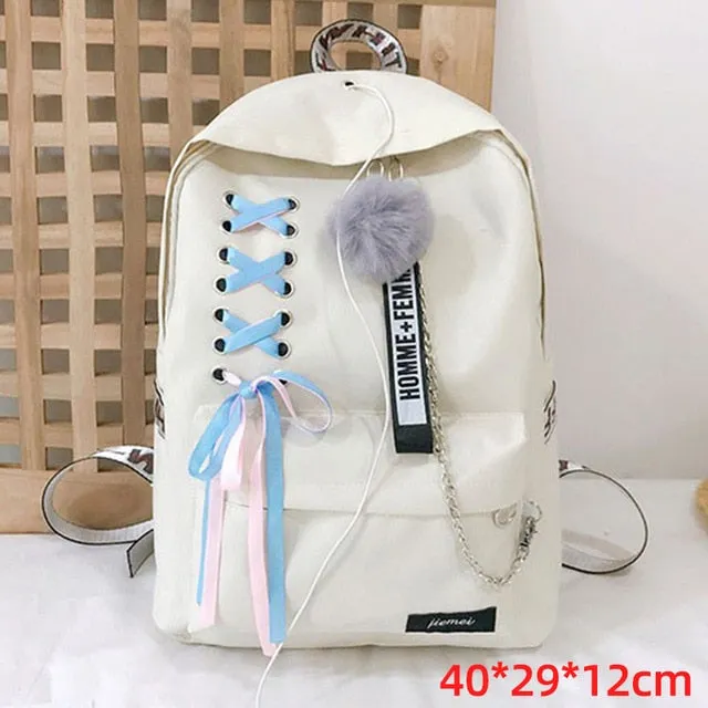 Backpacks Fashion Women 5 Set School Korean Design College School Bags For Teenage Girls Kids Shoulder Bag