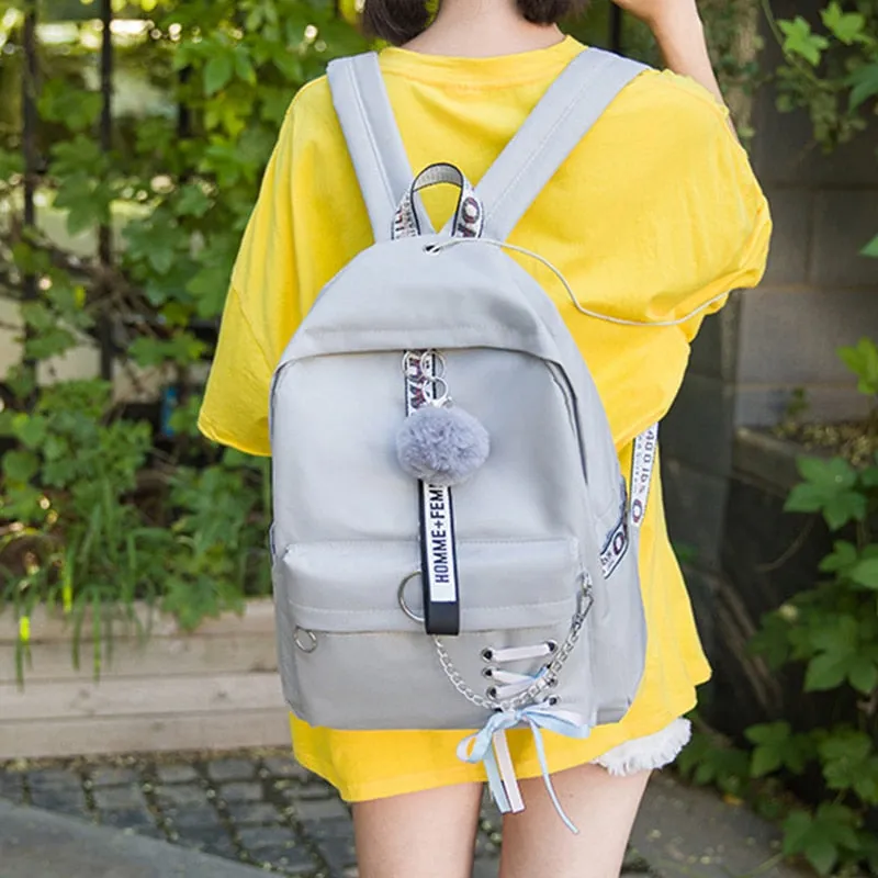 Backpacks Fashion Women 5 Set School Korean Design College School Bags For Teenage Girls Kids Shoulder Bag