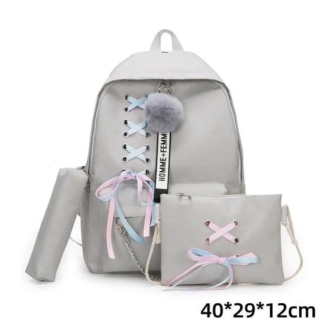 Backpacks Fashion Women 5 Set School Korean Design College School Bags For Teenage Girls Kids Shoulder Bag