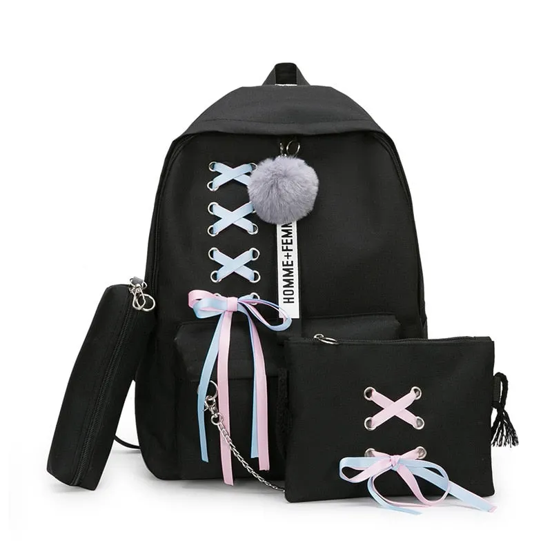 Backpacks Fashion Women 5 Set School Korean Design College School Bags For Teenage Girls Kids Shoulder Bag