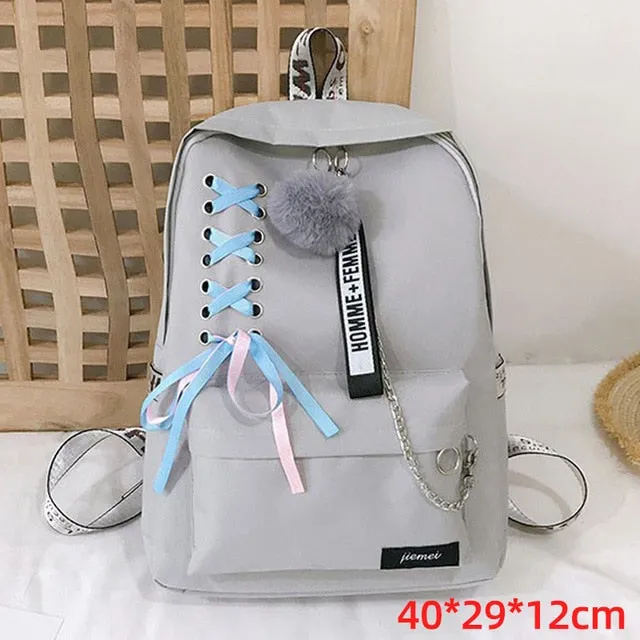 Backpacks Fashion Women 5 Set School Korean Design College School Bags For Teenage Girls Kids Shoulder Bag