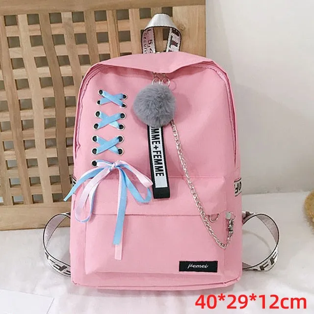 Backpacks Fashion Women 5 Set School Korean Design College School Bags For Teenage Girls Kids Shoulder Bag