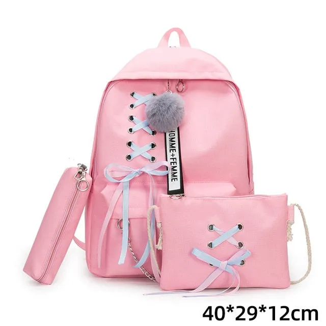 Backpacks Fashion Women 5 Set School Korean Design College School Bags For Teenage Girls Kids Shoulder Bag