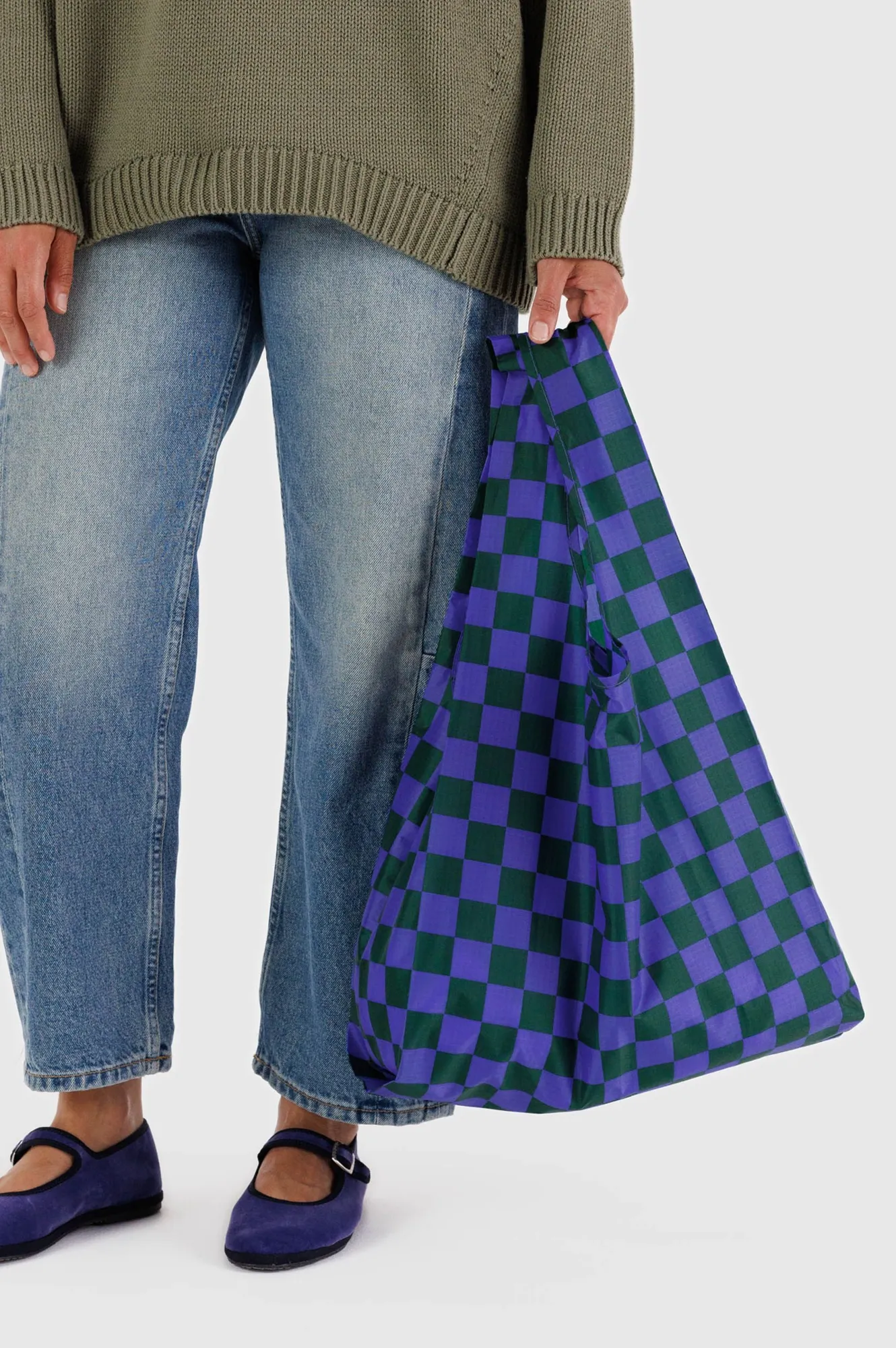 Baggu Standard Iris Green Check Reusable Bag