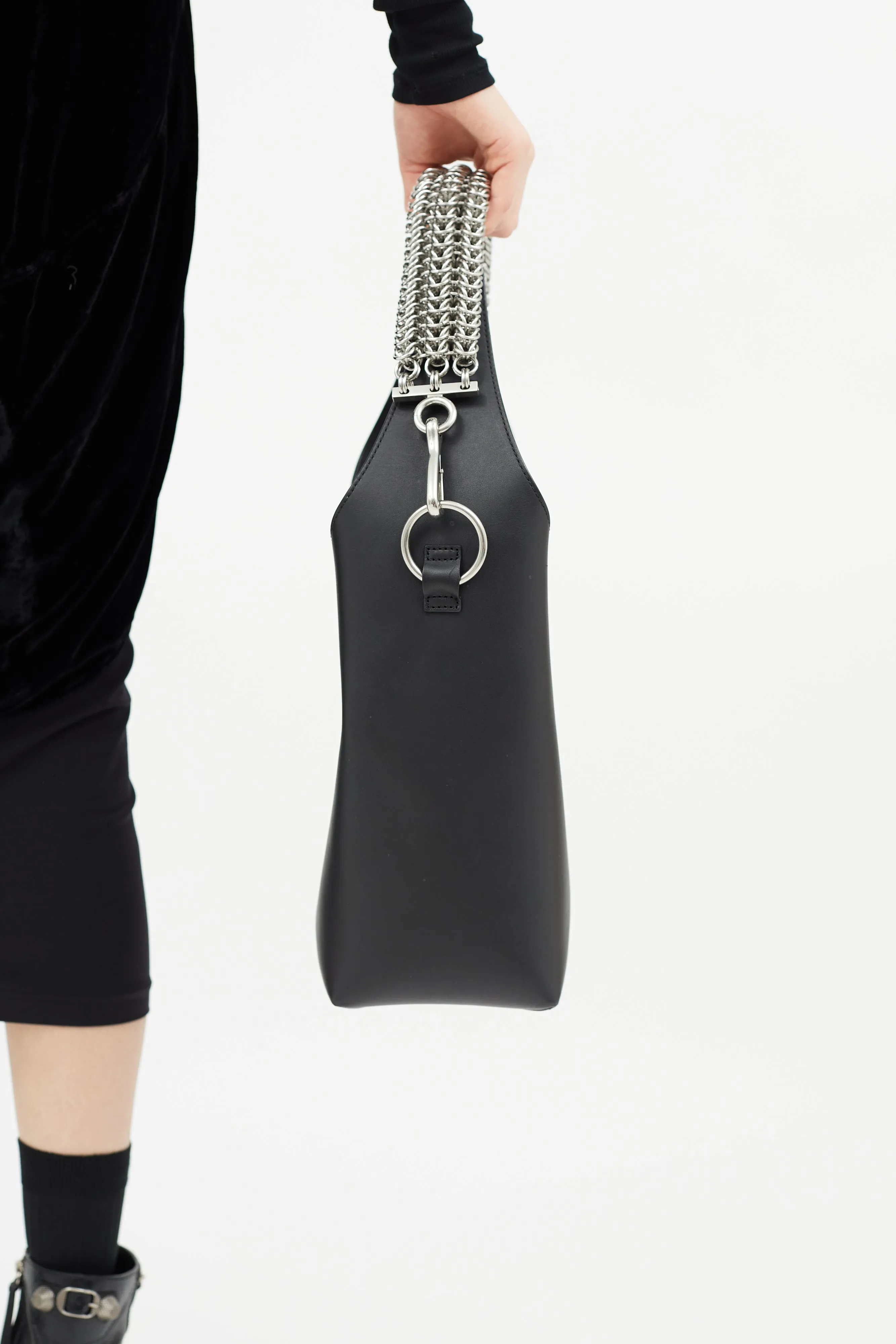 Black Leather Genesis Box Chain Shoulder Bag