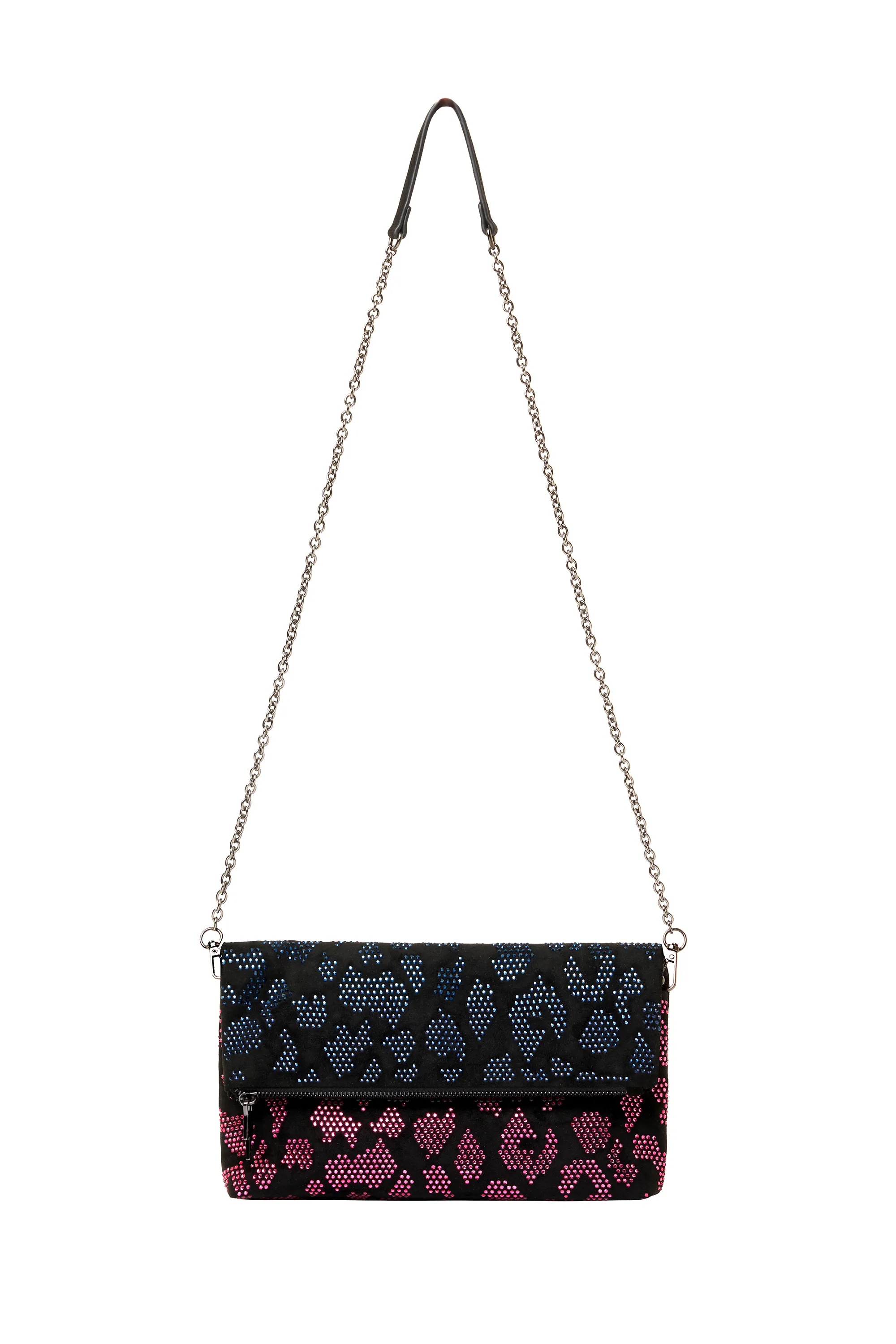 Black with Blue and Pink Hot Fix Leopard Cross Body Bag