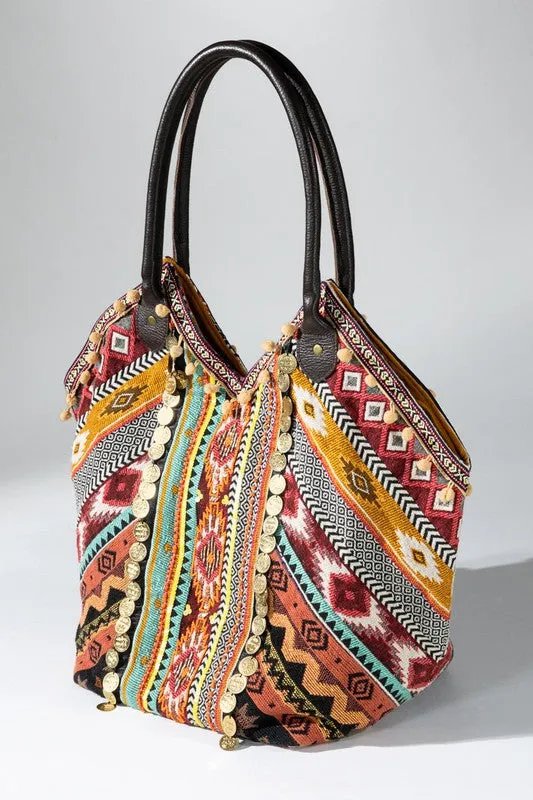 Boho Chic  large cotton tote Bag shoulder bag