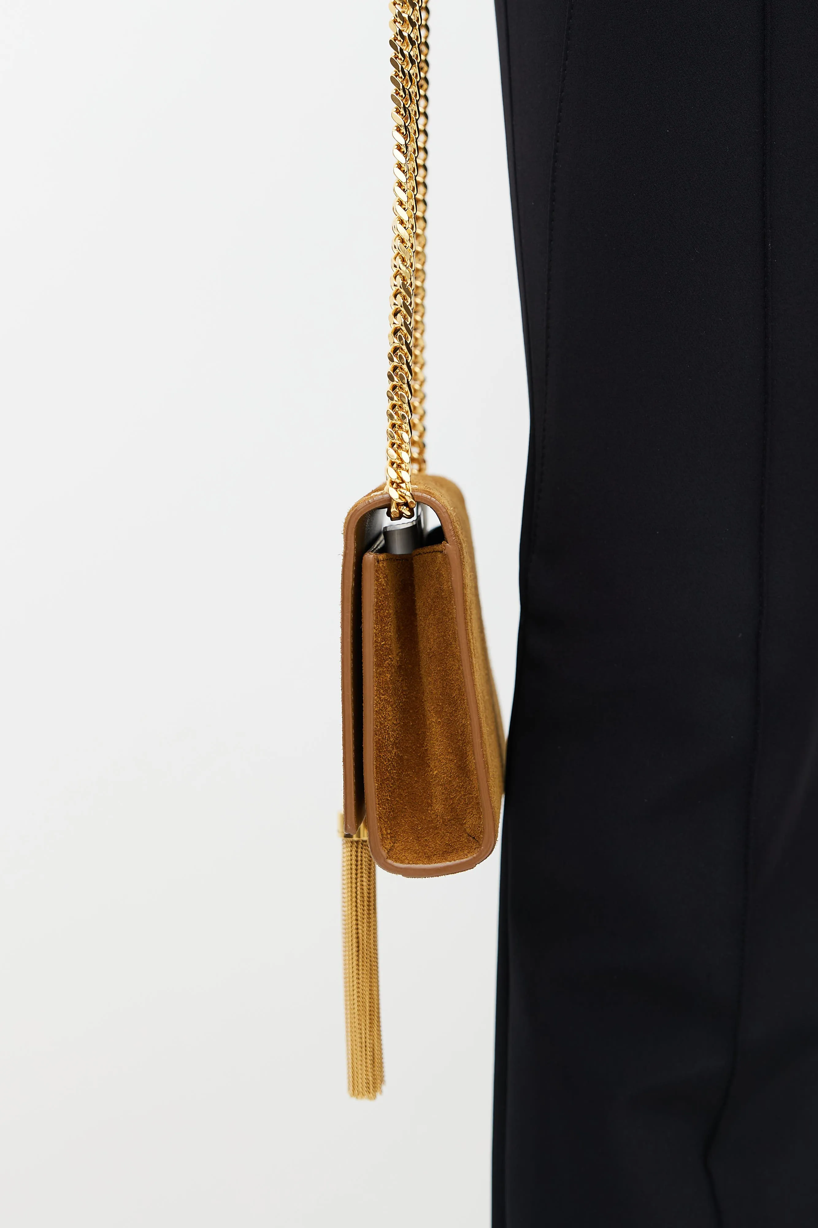 Brown Suede Kate Monogram Tassel Bag