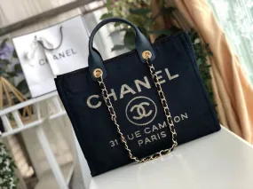 CHL Deauville Tote Canvas Bag Dark Blue For Women 14.9in/38cm