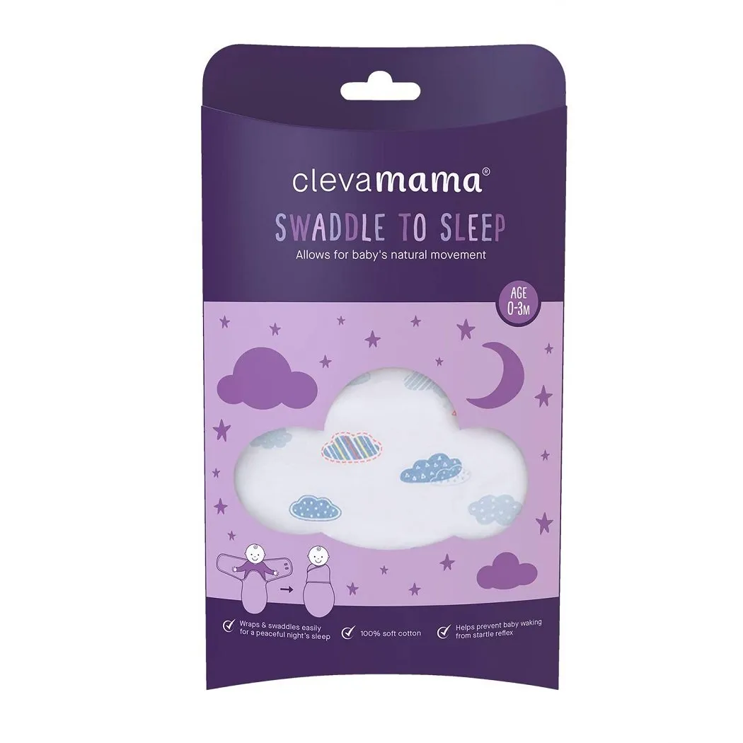 Clevamama Baby Swaddle to Sleep Wrap (Blue Clouds) Newborn Size: 0-3 Months