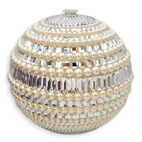 Couture Sphere Celestial Clutch Bag White Clutch in Pearl & Crystals, Palladium hardware