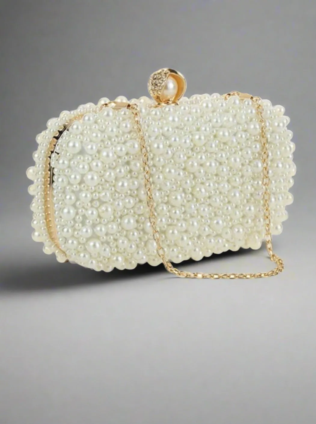 Cream Pearl embellished clutch bag bag 1127136