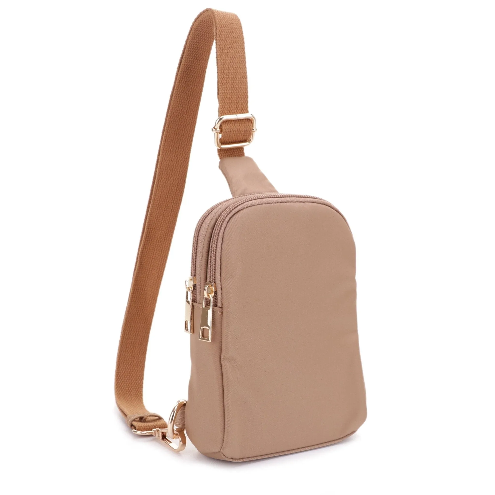 DJ15042N Britney Nylon Double Zipper Mini Sling Bag