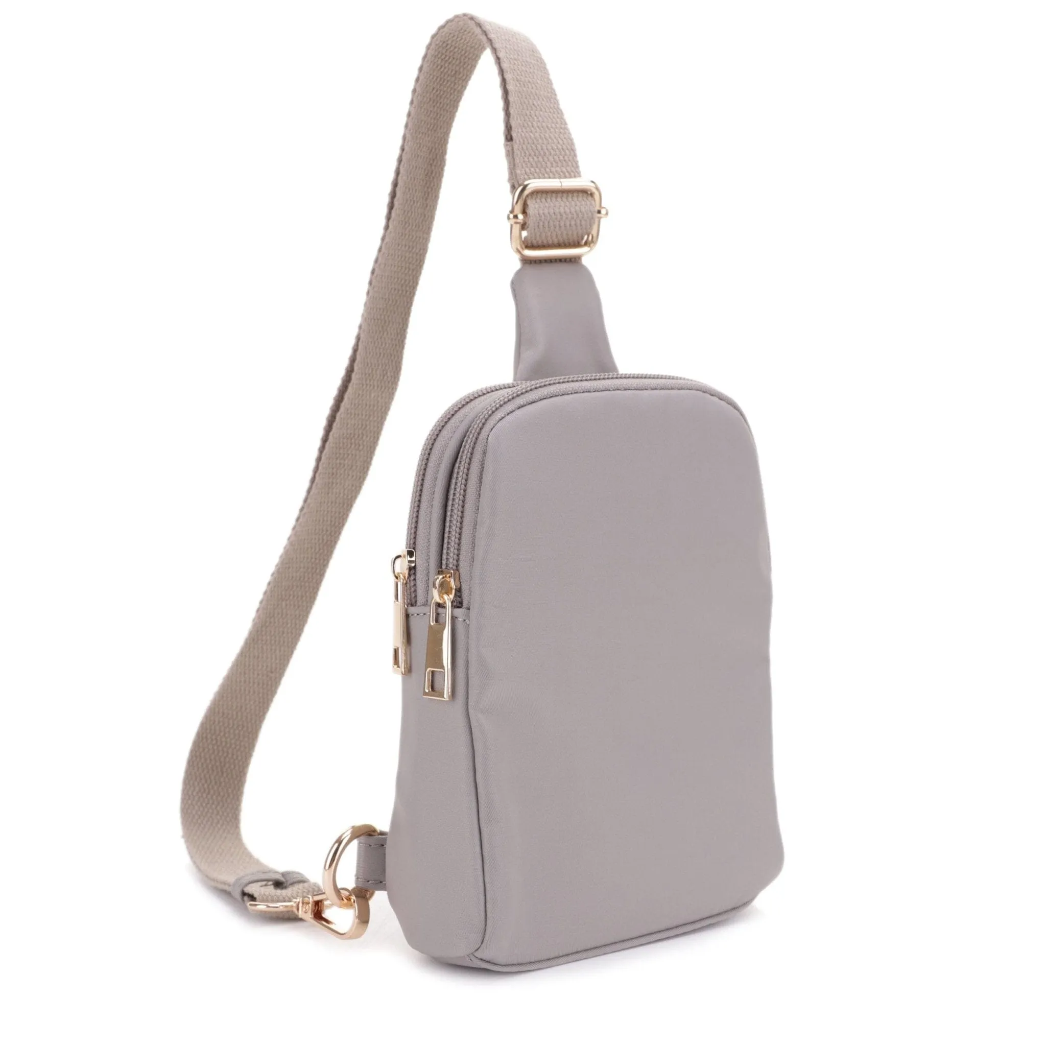 DJ15042N Britney Nylon Double Zipper Mini Sling Bag