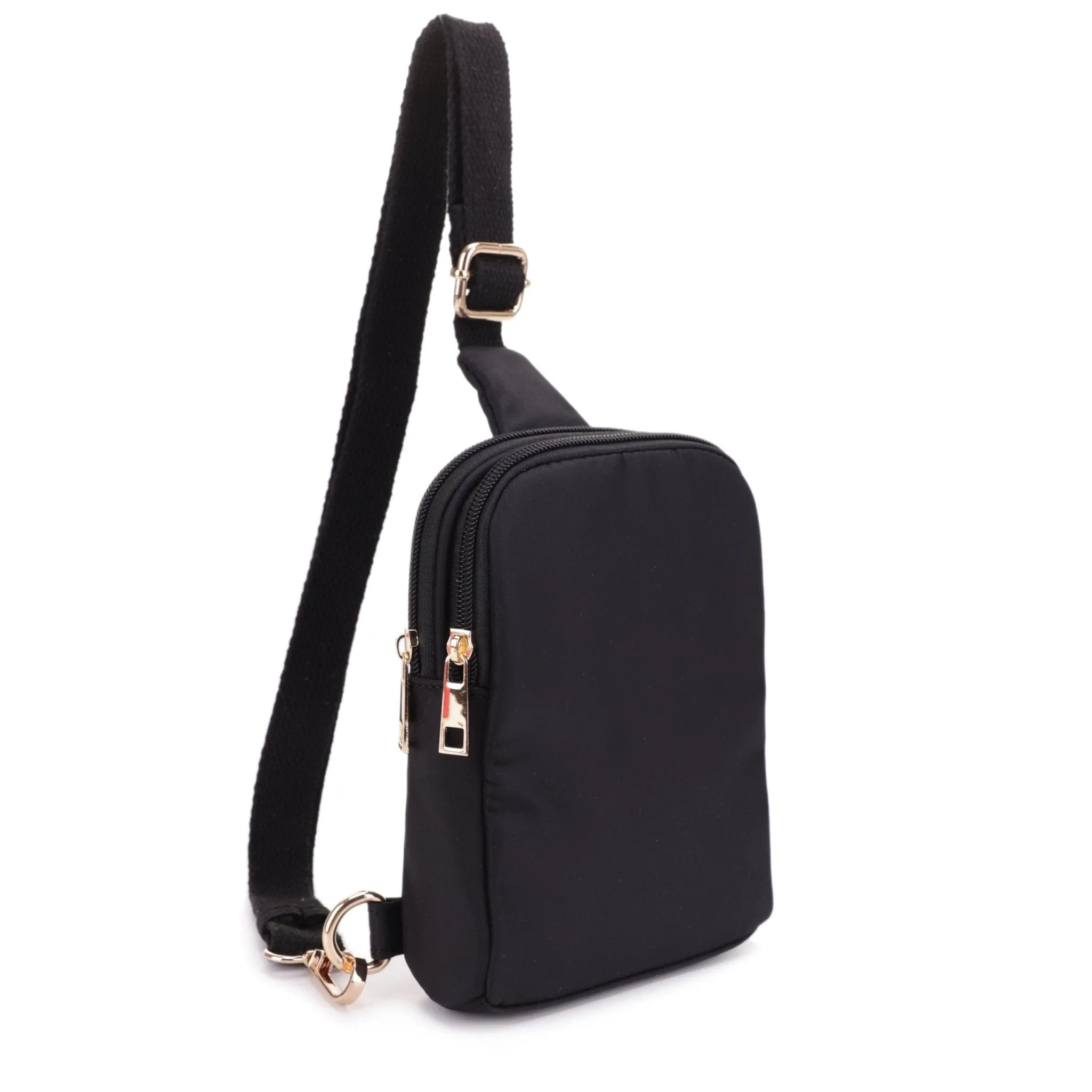 DJ15042N Britney Nylon Double Zipper Mini Sling Bag