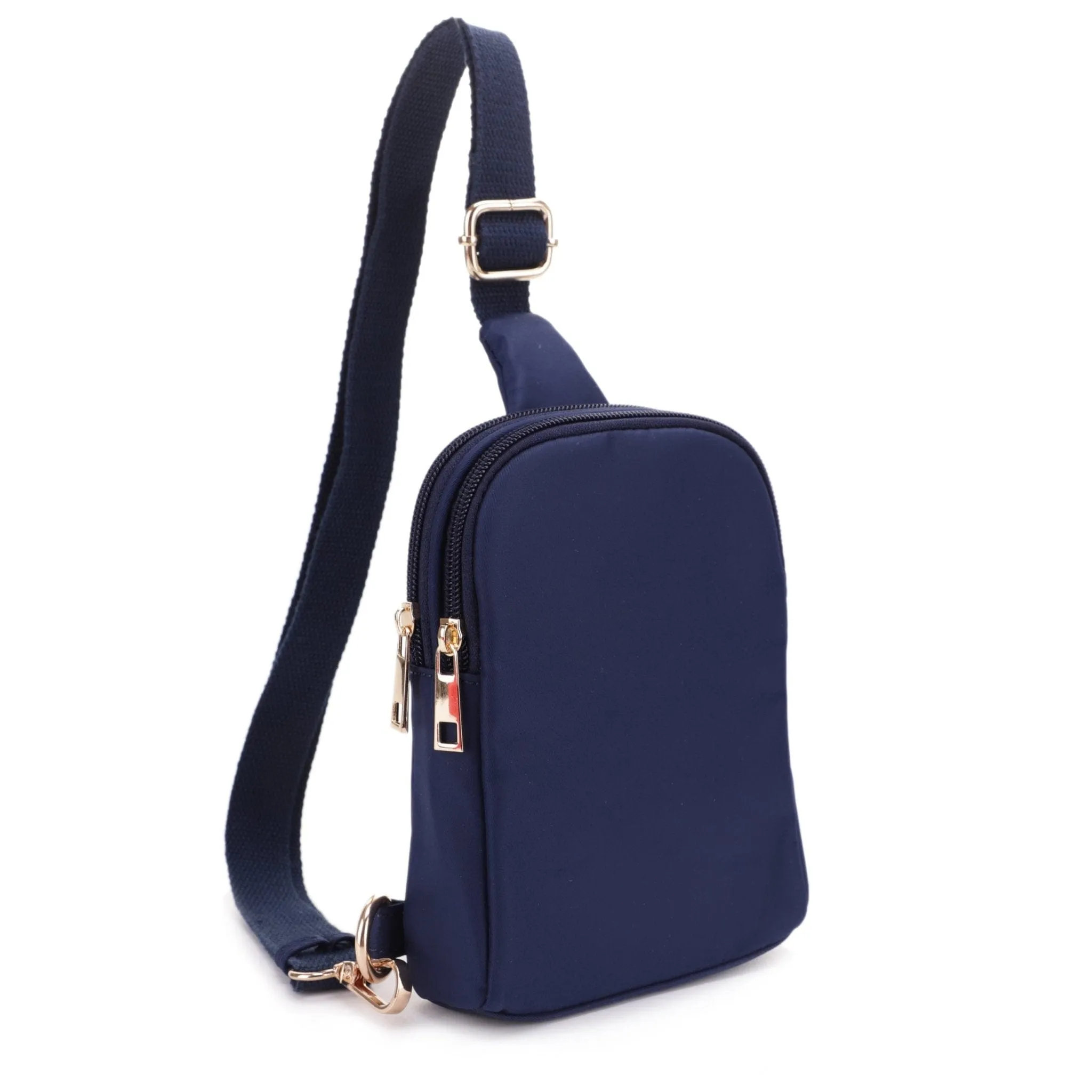 DJ15042N Britney Nylon Double Zipper Mini Sling Bag