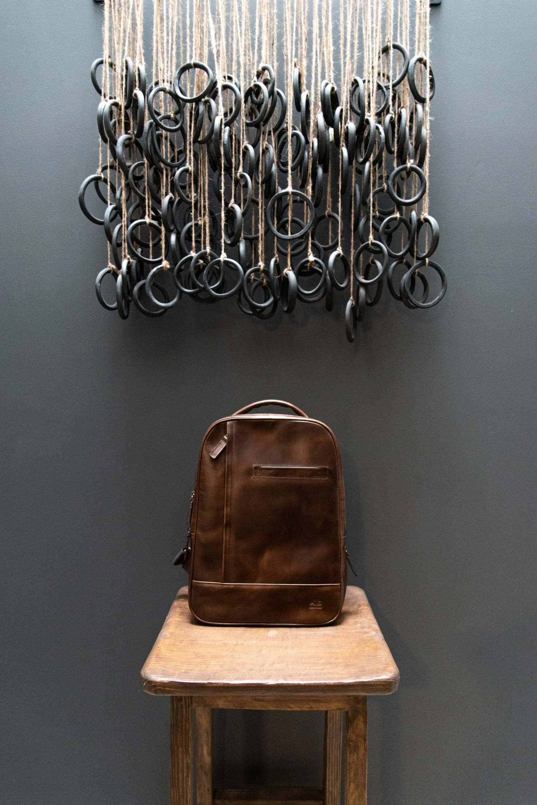 Double compartment backpack in Chocolate Leather