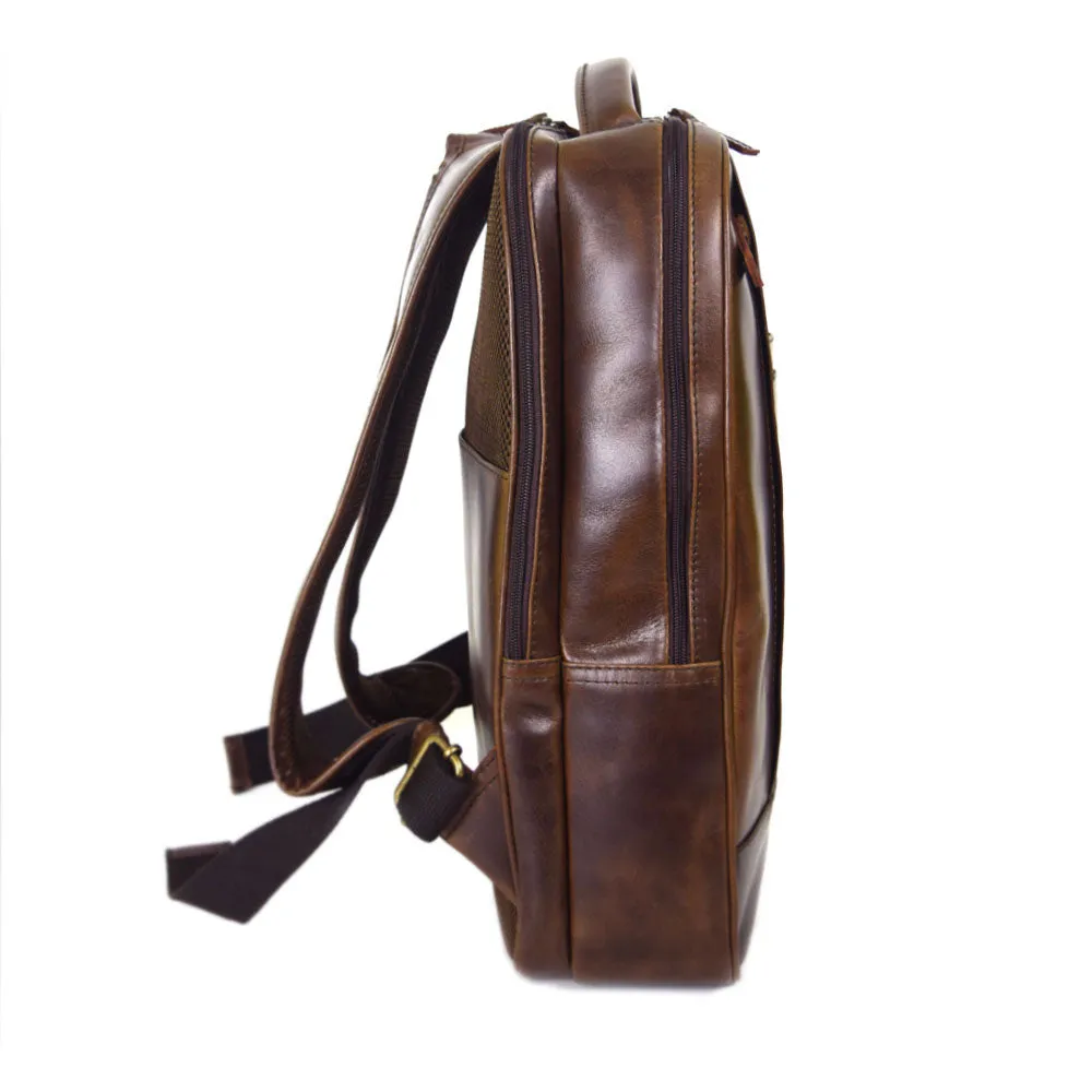 Double compartment backpack in Chocolate Leather