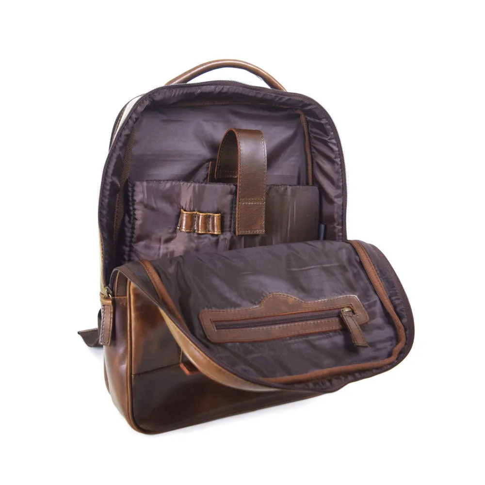 Double compartment backpack in Chocolate Leather