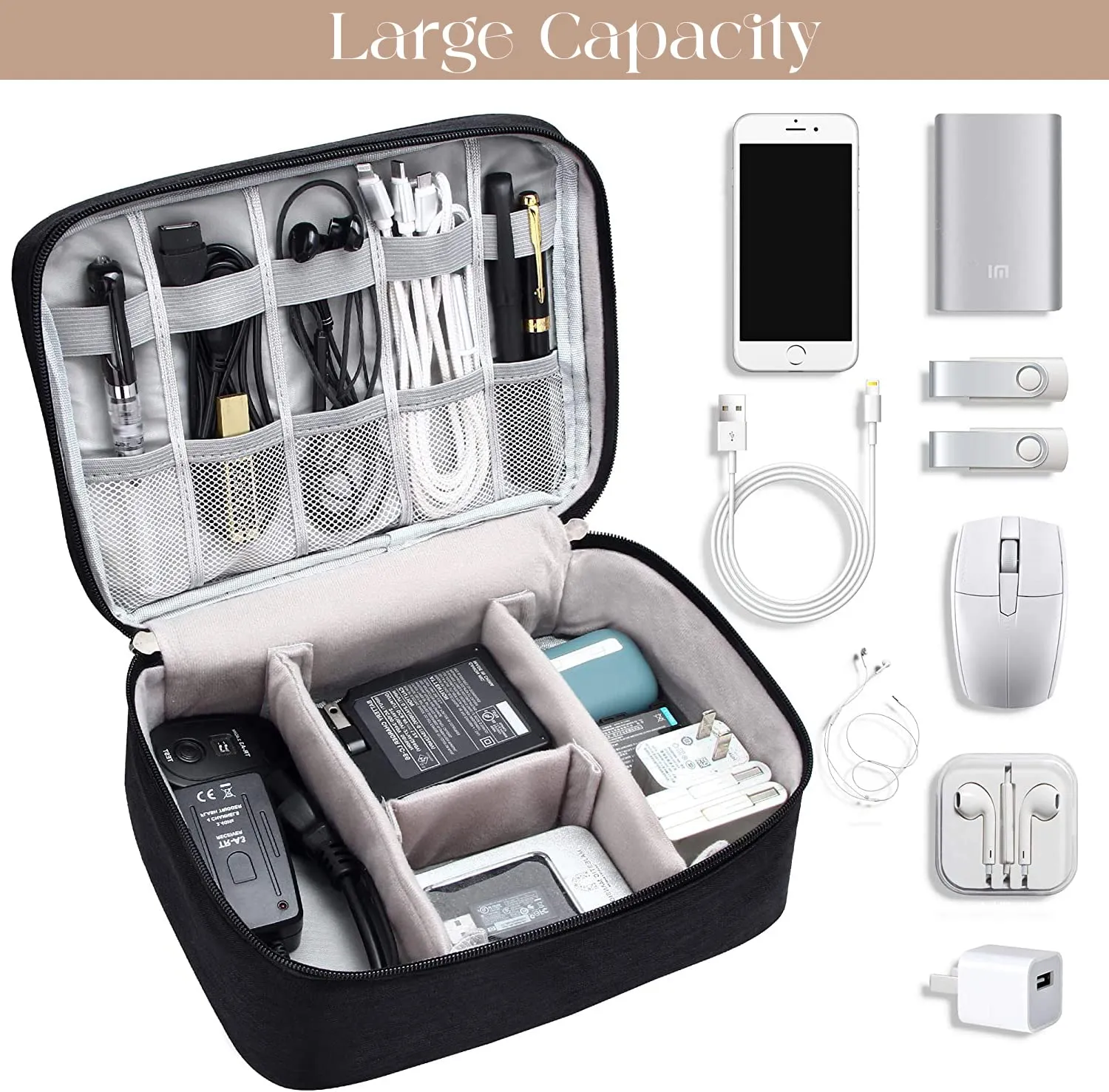 Electronics Accessories Organizer/Travel Gadget Bag For Cables, Plug And More (Black)