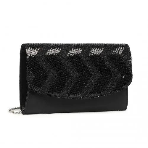 Elegant Miss Lulu Sequins Evening Clutch Bag - Black | Versatile Chain Shoulder Bag