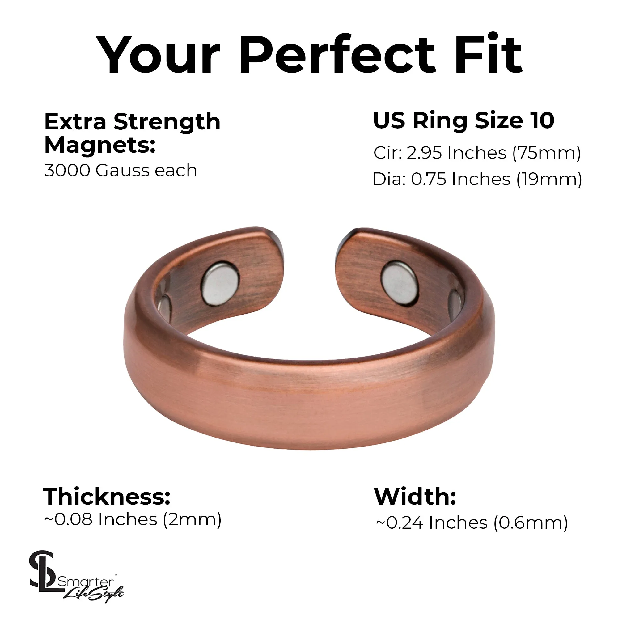 Elegant Pure Copper Magnetic Therapy Ring - 2-Pack (Size 10)