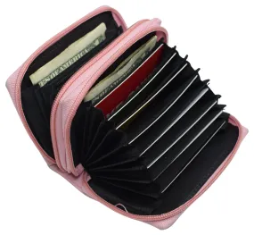 Genuine Leather RFID Identity Protected Double Zippered Accordion Wallet