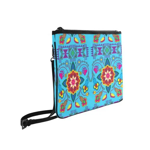 Geometric Floral Winter-Sky Blue Slim Clutch Bag