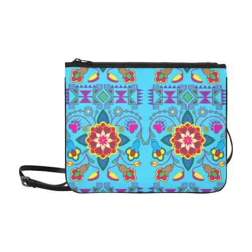 Geometric Floral Winter-Sky Blue Slim Clutch Bag