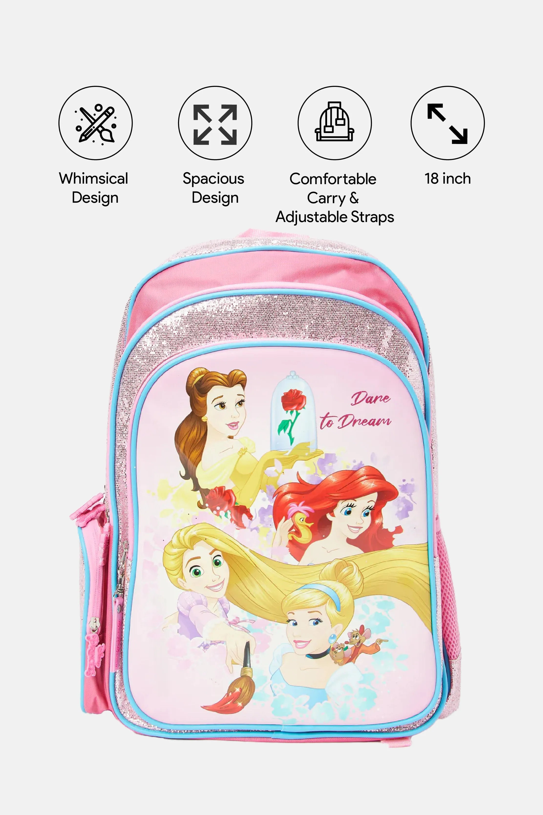 Girls Pink Disney Princess Dare To Dream 18" Backpack