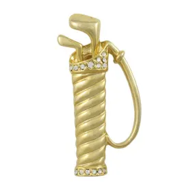 Gold and Crystal Twisted Golf Bag with Golf Clubs Pin - PRT355