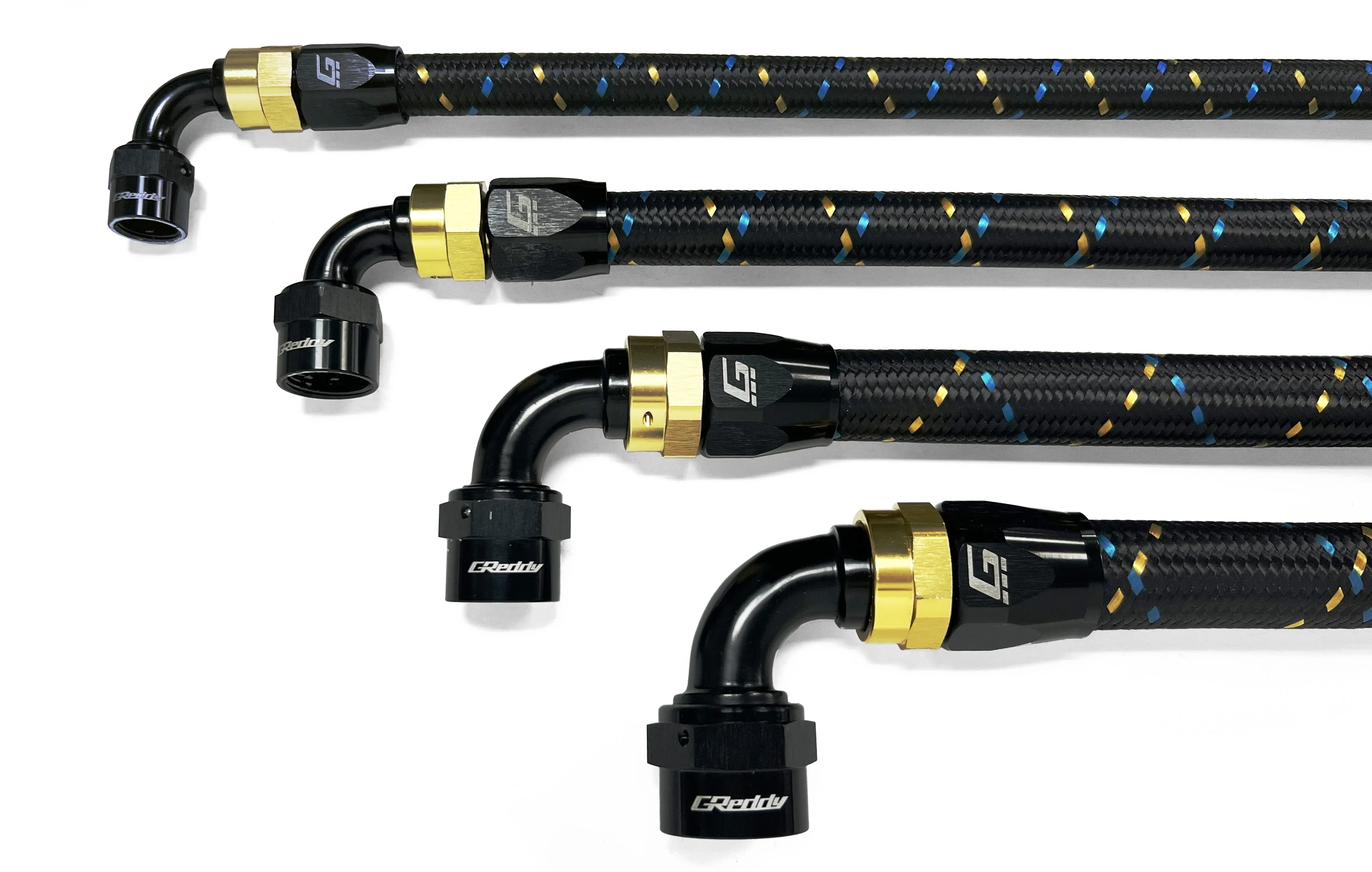 GReddy -10 Nylon Braided Hose(s) - Black / Gold / Blue