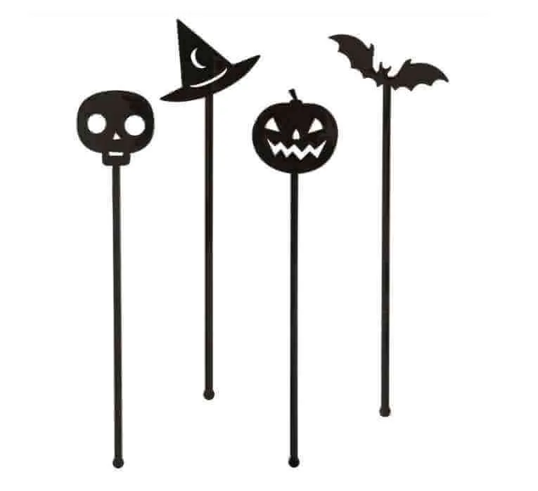 Halloween Black Plastic Cocktail Stirrers (8 Count)