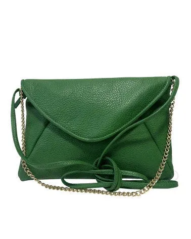 Italian Suede Green Leather Handbag with Chain Strap