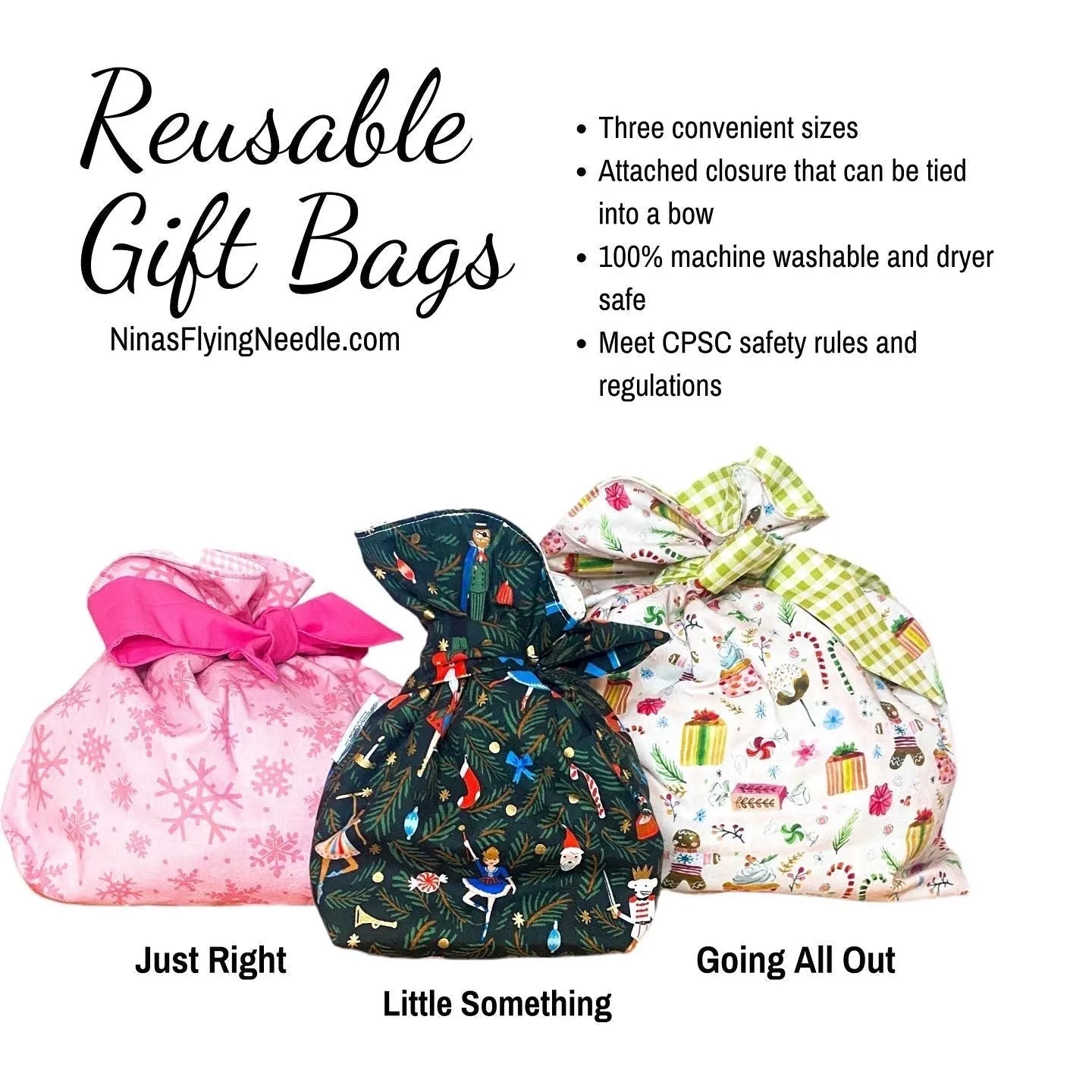 Just Right Gift Bag - Santas on Pink